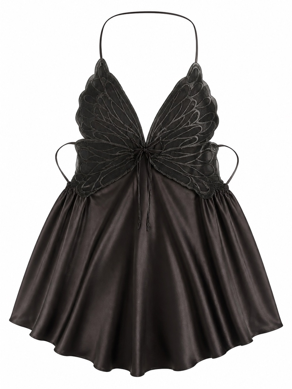 SHEIN Black Butterfly Lace Satin Chemise
